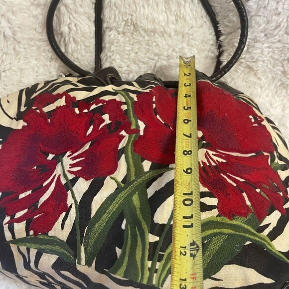 Brighton Zebra Embroidered Floral Canvas Leather trim  Large Shoulder Bag - Picture 9 of 14